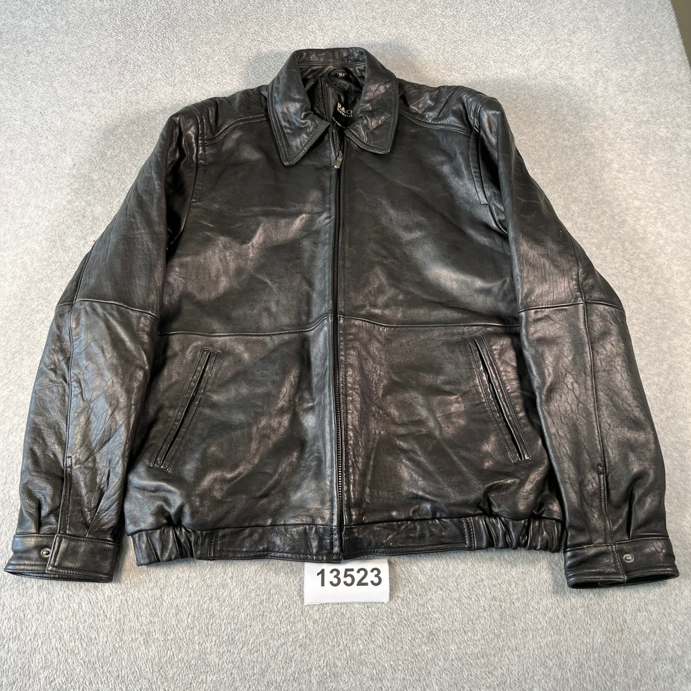 Vintage R&O Brand Leather Jacket Mens XLT Black Excellent Full Zip Bomber